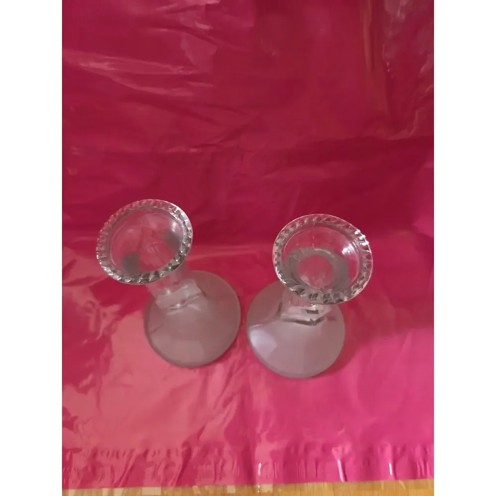 Set Of 2 Vtg Art Deco Frosted Fluted Bud Vases/Candle Sticks 6